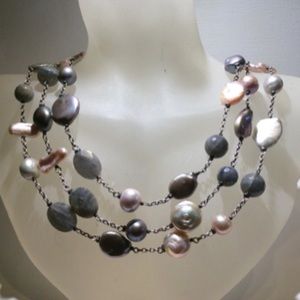 60” sterling pink gray pearl labradorite necklace